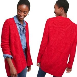 Anthropologie x Moth Oversized Cardigan Sweater Cable Knit Open Front Red | Sz M